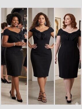 Plus size Retro Pinup Black pencil dress with bow accent party dress